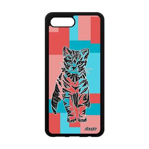 Coque Silicone Honor 10 Chat Fantaisie Azteque Ethnique Carré Petit Cube Tribal