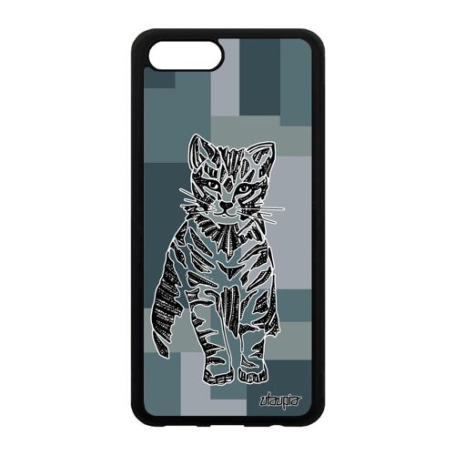 Coque chat Honor View 10 V10 silicone garcon ethnique chaton de luxe Gris carré