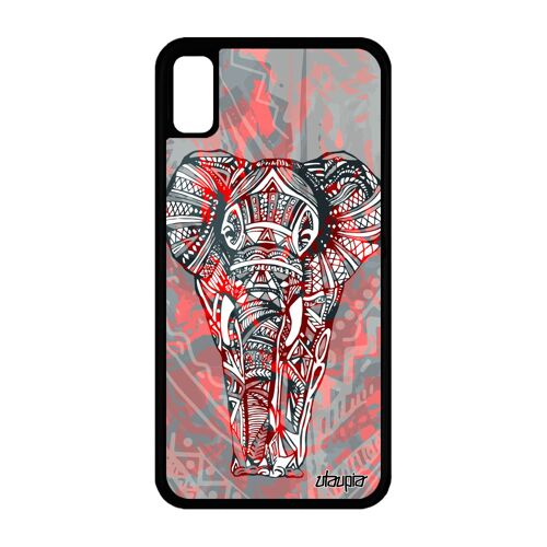 Coque iPhone XR silicone elephant homme azteque sagesse housse Rouge plume