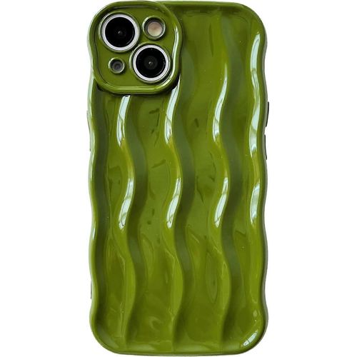 Motif d'ondulation de l'eau Curly Wave Frame Soft compatible avec la coque iPhone (vert, iPhone 15 Pro Max)
