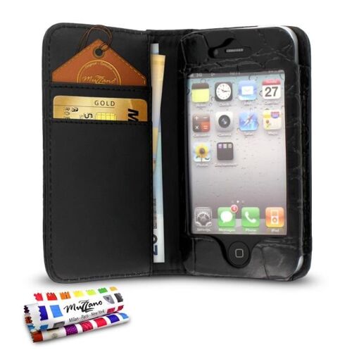 Etui A Rabat Iphone 4 4s Crocochic Noir Brillant Eco-Cuir (Pu)