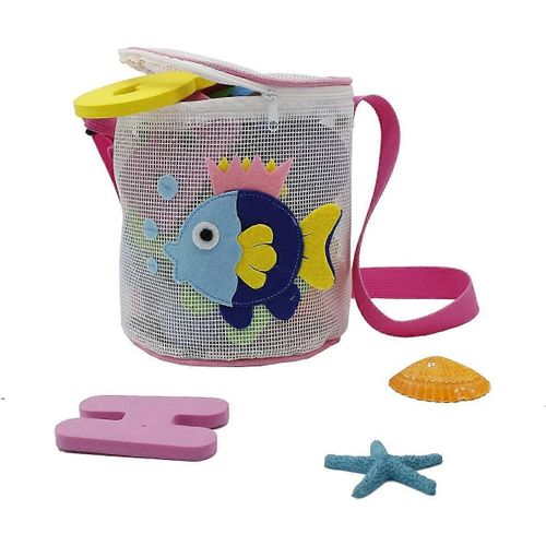 Sac De Rangement De Jouet De Plage Mignon Motif De Dessin Animé Shell Mesh Drum, Sac De Coquillage, Bac À Sable Pour Enfants, Sac En Filet, Outils De Coquillage Pour La Plage Pour Les Enfants, Motif D