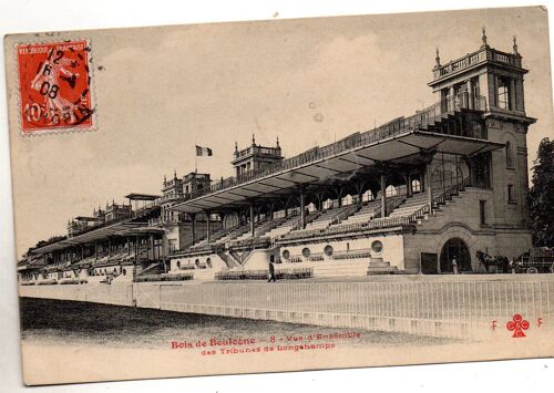 Carte Postale Ancienne -1908 - Timbree Et Ecrite - Bois De Boulogne 8 - Vue D'ensemble Des Tribunes De Lonchamps - Editions C Et C