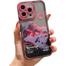 Coque de téléphone Robotsky compatible avec l'iPhone 13 Pro Frosting Mountain Peak Print Soft TPU Phone Cover Case pour iPhone 13 Pro (rose)