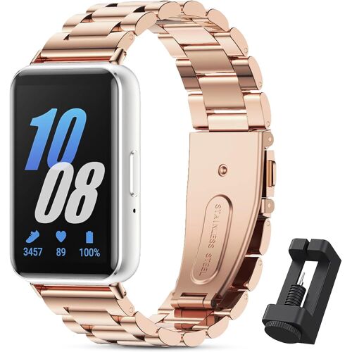 Cheng-Bracelet En Métal En Acier Inoxydable Pour Samsung Galaxy Fit 3 Hommes Femmes,Bracelets Compatible Avec Samsung Galaxy Fit 3(Or Rose)