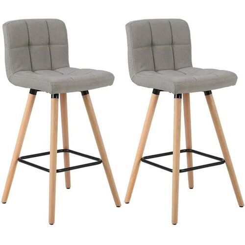 Lot De 2 Tabourets De Bar Avec Repose-pieds-chaise De Bar Design En Bois Massif Et Lin-gris Clair