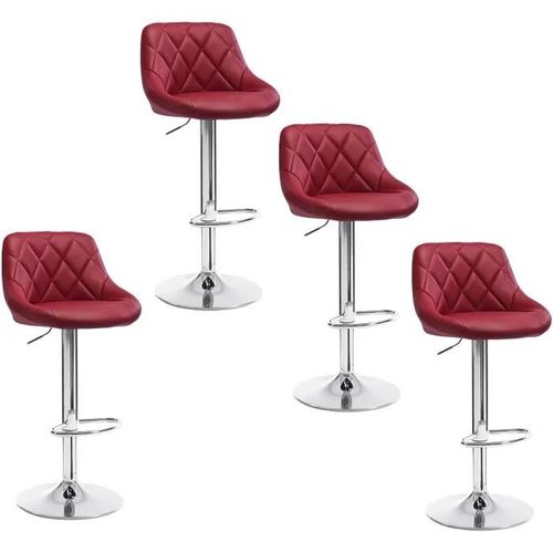 Lot De 4 Tabouret De Bar Avec Repose-Pieds-En Similicuir-Siège Bien Rembourré-Bordeaux