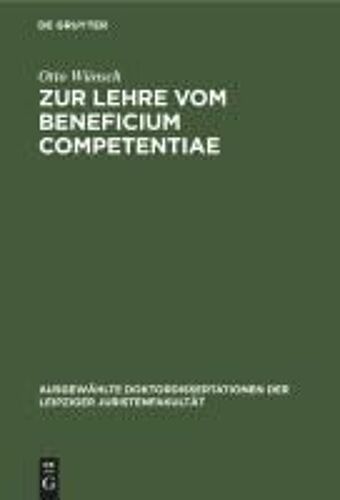 Zur Lehre Vom Beneficium Competentiae