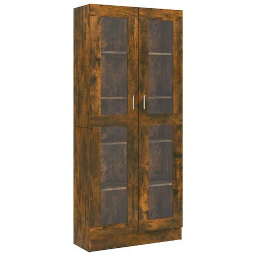 Armoire À Vitrine 82,5x30,5x185,5 Cm Chêne Fumé Bois Contreplaqué 2 Portes Verre