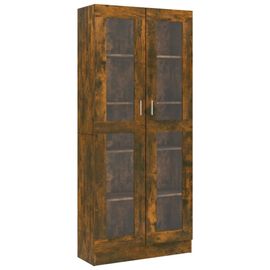 Armoire À Vitrine 82,5x30,5x185,5 Cm Chêne Fumé Bois Contreplaqué 2 Portes Verre