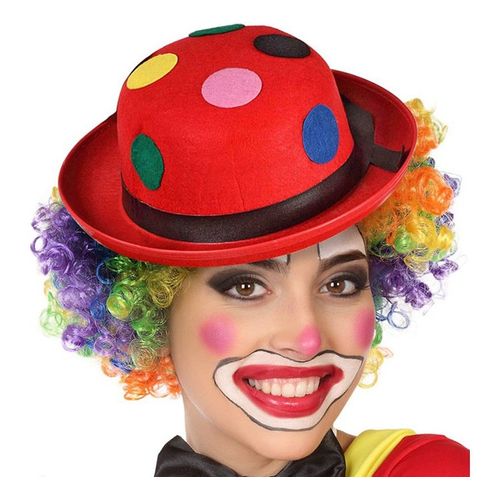 Chapeau Melon De Clown Rouge À Pois (Taille Unique Adulte)