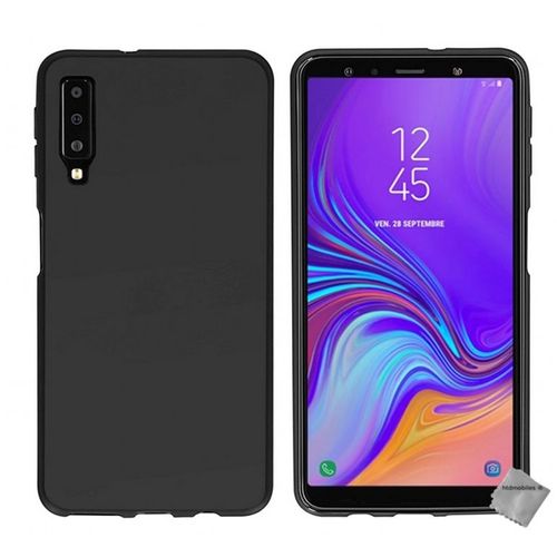Housse Etui Coque Pochette Silicone Gel Fine Pour Samsung Galaxy A7 (2018) + Verre Trempe - Noir