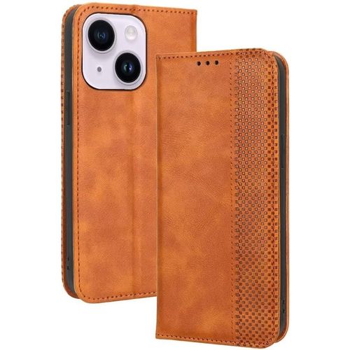 Coque Pour Smartphone, Compatible With Iphone 15 Plus (6.7"" Inches) Etui Housse, Etui De Telephone En Cuir Avec Fente Pour Carte Texturee Elegante.Marron
