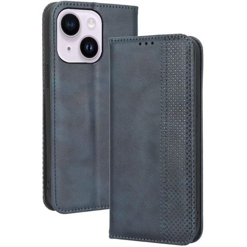 Coque Pour Smartphone, Compatible With Iphone 15 Plus (6.7"" Inches) Etui Housse, Etui De Telephone En Cuir Avec Fente Pour Carte Texturee Elegante.Bleu