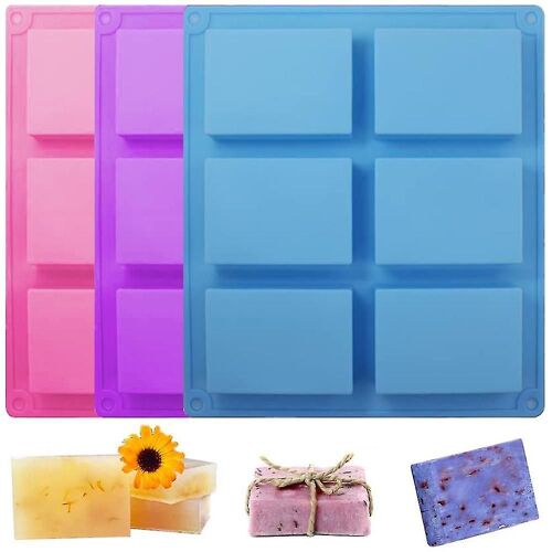 Lot De 3 Moules À Savon En Silicone À 6 Cavités, Rectangulaires, Pour Gâteaux, Biscuits Et Chocolats