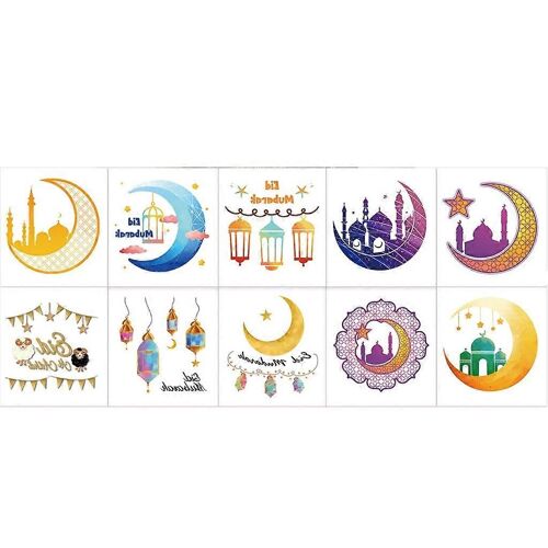 10pcs Eid Mubarak Tatouage temporaire Autocollants Kid Waterproof Tattoo Décoration