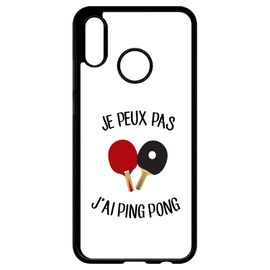 Coque Pour Smartphone - Je Peux Pas J Ai Ping Pong Fond Blanc - Compatible Avec Huawei P20 Lite - Plastique - Bord Noir