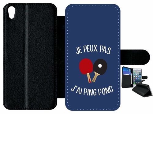 Etui à rabat xperia xa - je peux pas j ai ping pong fond bleu - simili-cuir - noir
