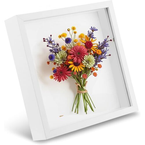KALANKA-Cadre photo 3D en bois 20x20cm | Cadre en profondeur pour objets, fleurs, bouquets de mariage & souvenirs | Boîte à ombre pour décoration murale | Cadre à remplir pour DIY & objets de collect