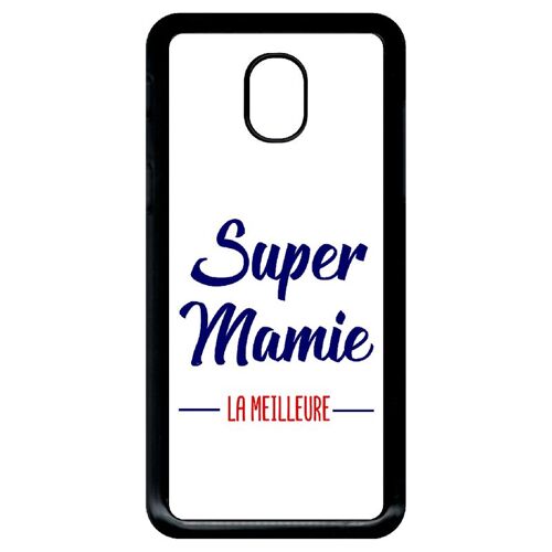 Coque Pour Smartphone - Super Mamie La Meilleure Fond Blanc - Compatible Avec Samsung Galaxy J3 (2018) - Plastique - Bord Noir