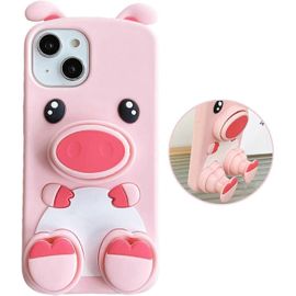Coque iPhone 12 Pro Max, coques de téléphone cochon rose kawaii Coque de dessin animé en silicone 3D avec support amusant Appliquer à l'iPhone 12 Pro Max Coque mignonne en caoutchouc souple