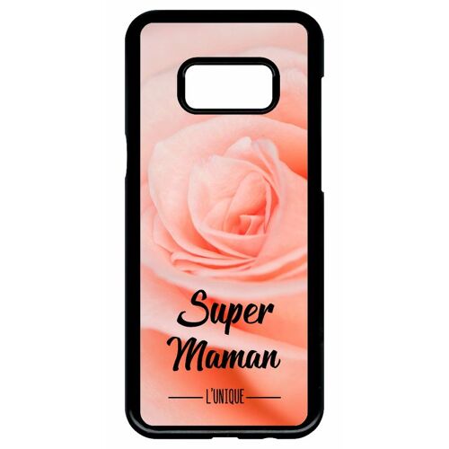 Coque pour smartphone - Super maman l unique fond fleur rose - compatible avec samsung Galaxy S8+ - Plastique - bord Noir