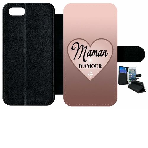 Etui A Rabat - Maman D Amour Dgrad De Rose - Compatible Avec Apple Iphone 8 - Simili-Cuir - Bord Noir