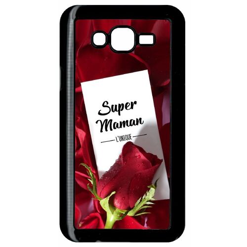 Coque pour smartphone - Super maman l unique fond rose rouge - compatible avec samsung Galaxy J7 - Plastique - bord Noir