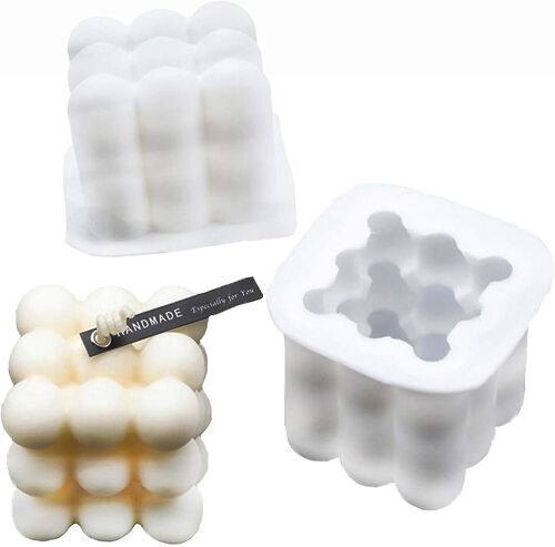 2 Pièces Moules En Silicone Bougies De Bricolage Moule 3d Cire De Soja Bougie Boules Superposées Sphère Moule Savon Cube Fabriqué À La Main Savon Artisanat