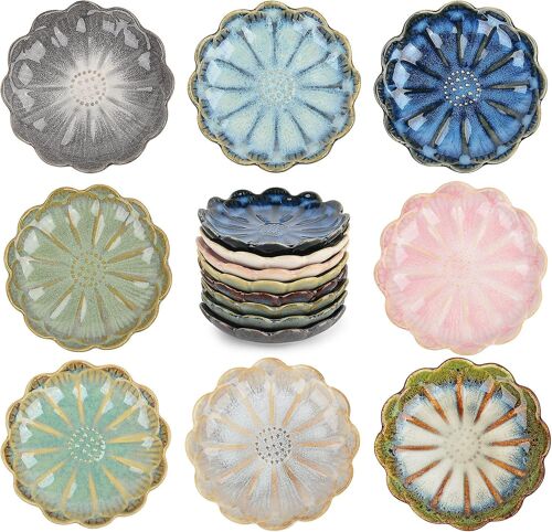 Bol De Trempage Set De 8, Plats De Sauce Soja En Céramique, Tasses De Sauce À Tremper De 3 Oz, Chrysanthème Rond Petits Bols D'accompagnement Pour Tremper Sushi Tomate Sauce Soja