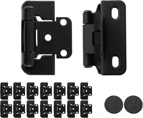 Charnières de porte d'armoire superposées de 1/2 pouce Noir semi-partiel, paquet de 20 10 paires de charnières d'armoire de cuisine à fermeture automatique à montage encastré avec porte