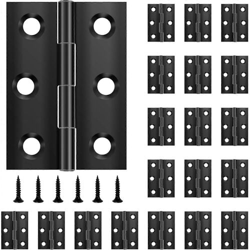 Lot de 20 charnières pliantes 44 mm 31 mm, charnière en acier inoxydable noir, charnière à piano, petite charnière, charnière de porte pour portes, fenêtres, armoires avec 120 vis
