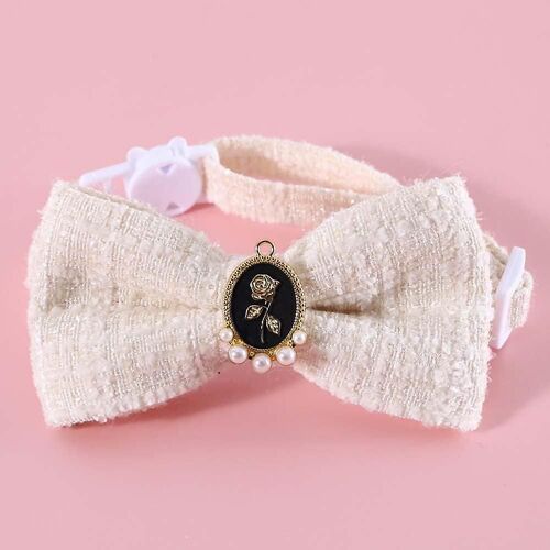 Animaux De Compagnie Tressé Plaid Vintage Perle Noeud Papillon Collier Chat Chien Réglable Anti-Étouffement Sécurité Échappée Chats Colliers Blanc