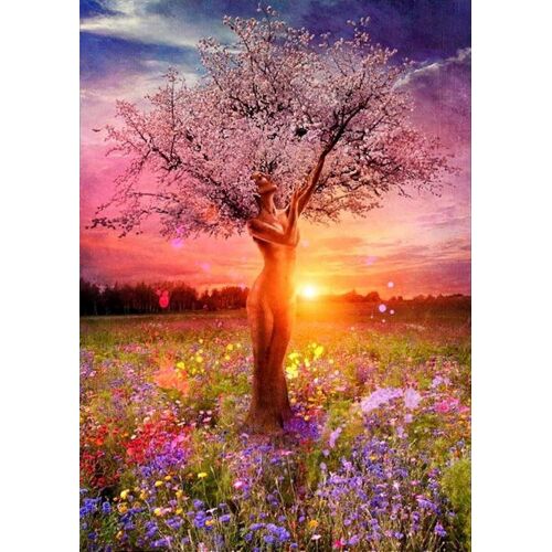 Peinture Au Diamant Fille D'arbre Kit Pour Un Adulte Complet Rond Perceuse Peinture Avec Diamant Art Bricolage Paysage Peinture Par Numéro Kits Gem Art Wall Home Decor 12x16i