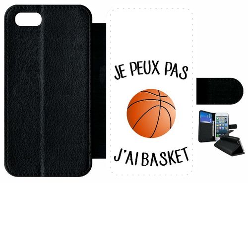 Etui A Rabat - Je Peux Pas J Ai Basket Fond Blanc - Compatible Avec Apple Iphone 8 - Simili-Cuir - Bord Noir