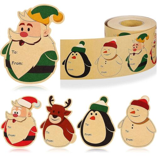 Yexiya 500 Pcs Noël Kraft Tag Autocollants Mignon Bonhomme De Neige Conçu Autocollants Avec Vers Et Depuis Étiquettes De Nom Pour L'emballage Cadeau De Noël, Hol Auto-Adhésif
