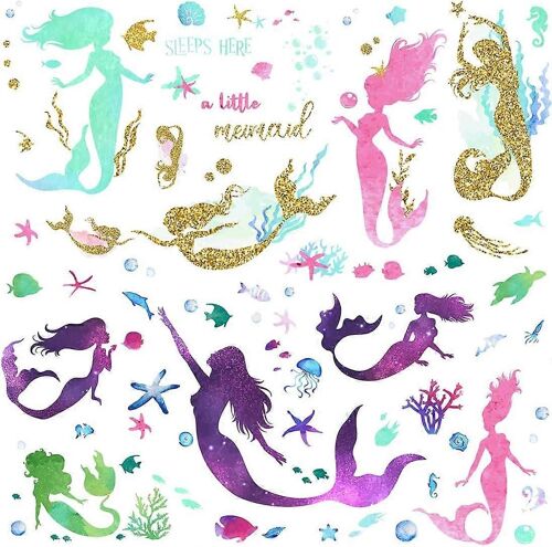 Créatif 3d Coloré Vinyle Sirène Autocollant Mural Monde Sous-Marin Autocollant Amovible Bricolage Animal De La Mer Et Corail Décoration Murale Art Pour Chambre D'enfants Ba