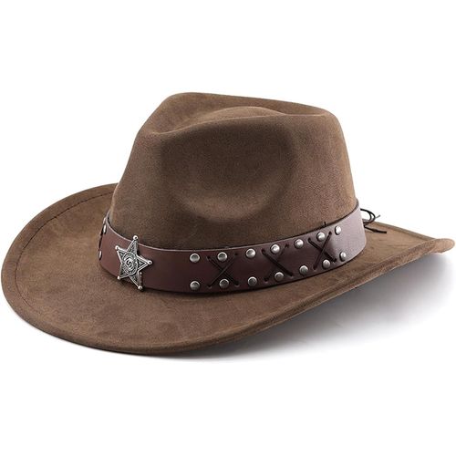 Chapeau De Cowboy Occidental Pour Femmes Et Hommes, Chapeau Occidental En Daim À Large Bord Avec Ceinture Cloutée Étoile Cloutée Accessoires De Cowboy Uniques Chapeau D'extérieur T[Cei9262309]