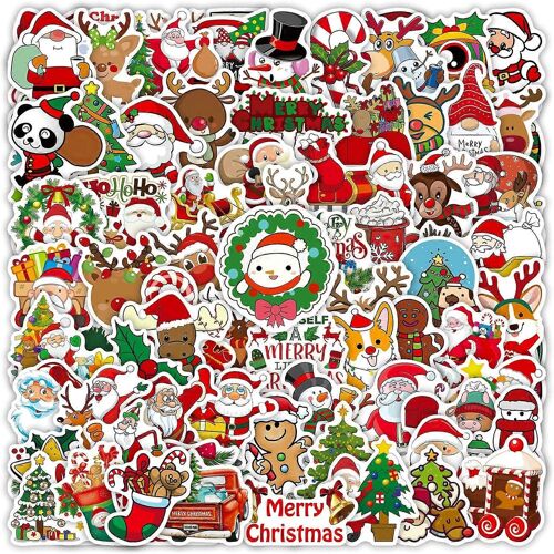 2023 Autocollants de Noël Décorations de Noël, 100 Pcs Mignon Vinyle Imperméable Père Noël Autocollants pour bouteilles d'eau, ordinateur portable, cadeaux, fenêtres