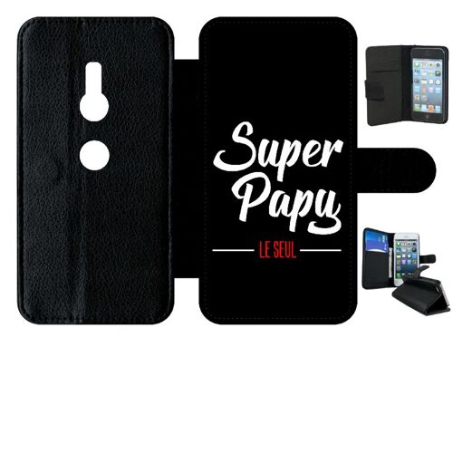 Etui A Rabat - Super Papy Le Seul Fond Noir - Compatible Avec Sony Xperia Xz2 - Simili-Cuir - Bord Noir