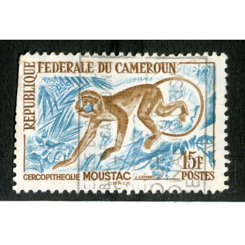 Timbre Oblitéré République Fédérale Du Cameroun, Cercopitheque Moustac, Postes, 15 F