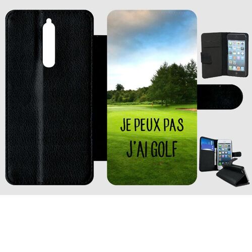 Etui A Rabat - Je Peux Pas J Ai Golf Fond Terrain - Compatible Avec Nokia 8 - Simili-Cuir - Bord Noir