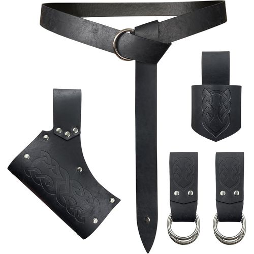 Tianyi-5 Pièces Ceinture Médiévale Costume Accessoires Renaissance Jupe Hike Viking Horn Belt Holster Dagger Holster Sword Frog