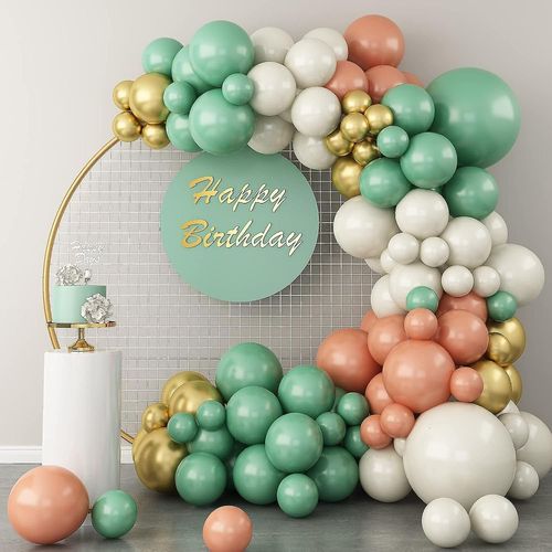 Kit de guirlande de ballon vert sauge, Saint-Patrick 112 pcs pâte de haricots rose et vert sable rétro blanc doré métallique ballons en latex, 5 10 12 18 pouces pour
