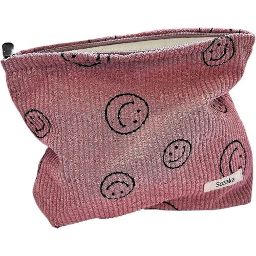 Sacs à cosmétiques pour femmes - Sac à cosmétiques en velours côtelé Esthétique Femmes Sacs à main Sacs à main Sourire Points Organisateur de maquillage Rangement Trousse de maquillage Filles Sacs de