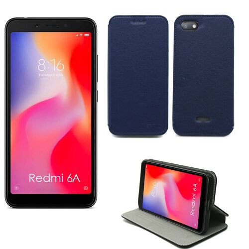 Etui Luxe Xiaomi Redmi 6A bleu Slim Cuir Style Stand Smartphone 2018 - Housse Coque Anti Choc de Protection - Accessoires Pochette Case ¿