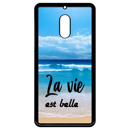 Coque Pour Smartphone - La Vie Est Belle Fond Mer - Compatible Avec Nokia 6 (2018) - Plastique - Bord Noir