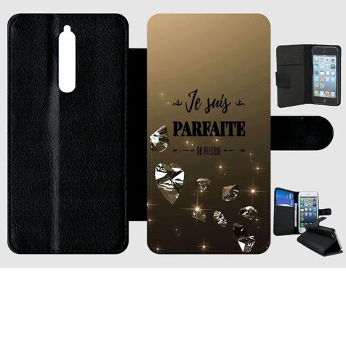 Etui A Rabat - Je Suis Parfaite Ou Presque Fond Diamant - Compatible Avec Nokia 8 - Plastique - Bord Noir