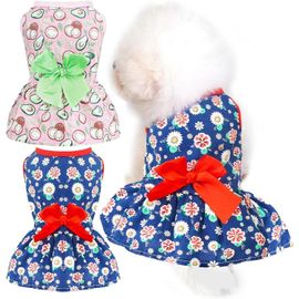 2 Pack Petit Chien Robe Doux Coton D¿Été Chien Vêtements Drôle Drôle Floral Avocat Chiot Princesse Robe Mignon Bowknot Chien Robes (Bleu/Rose, L)