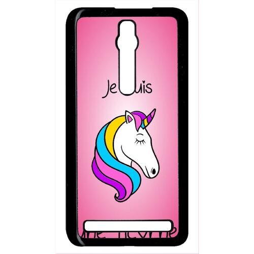 Coque pour smartphone - Je suis une licorne fond rose - compatible avec asus Zenfone 2 ZE551ML - Plastique - bord Noir